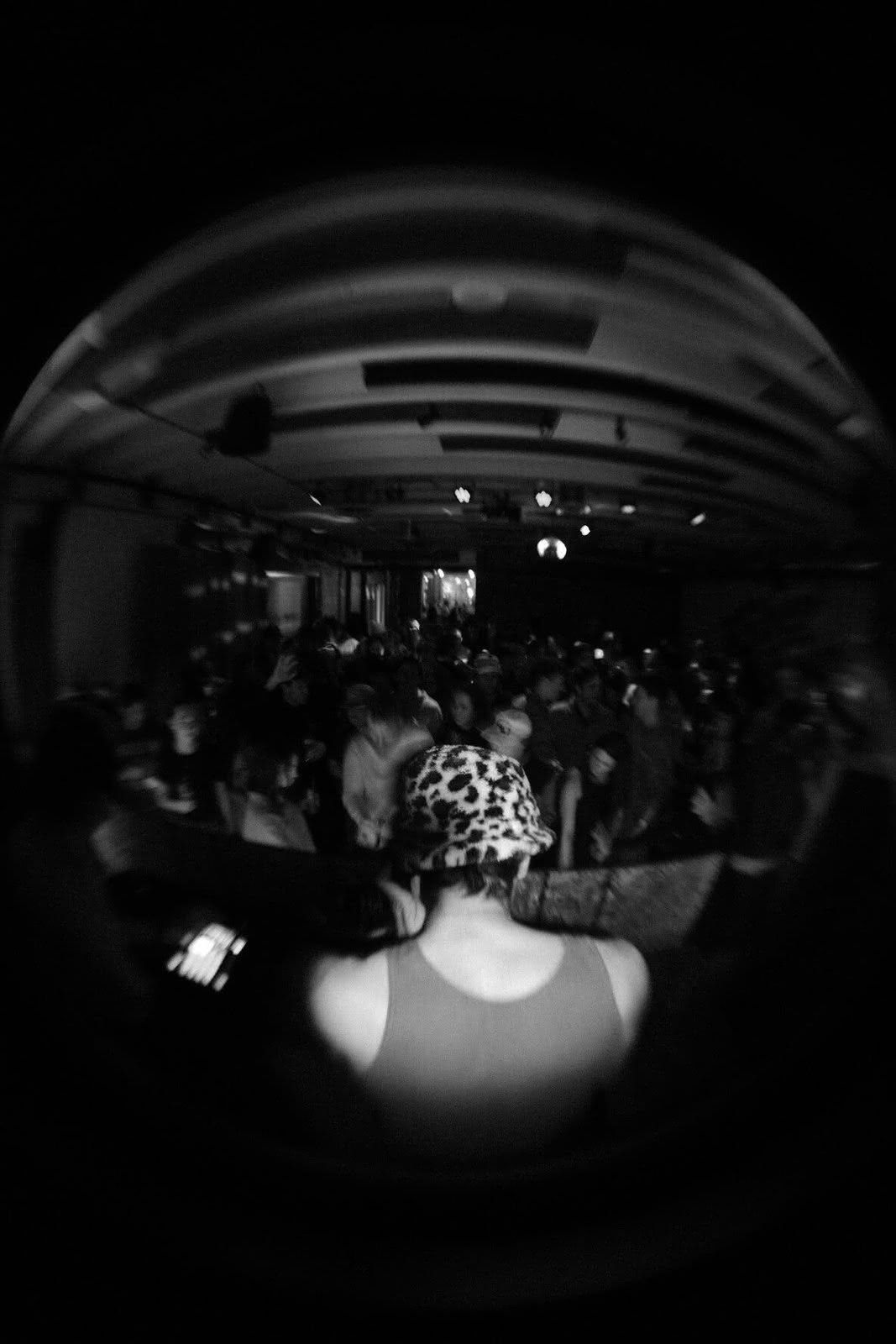 DJ booth in black and white