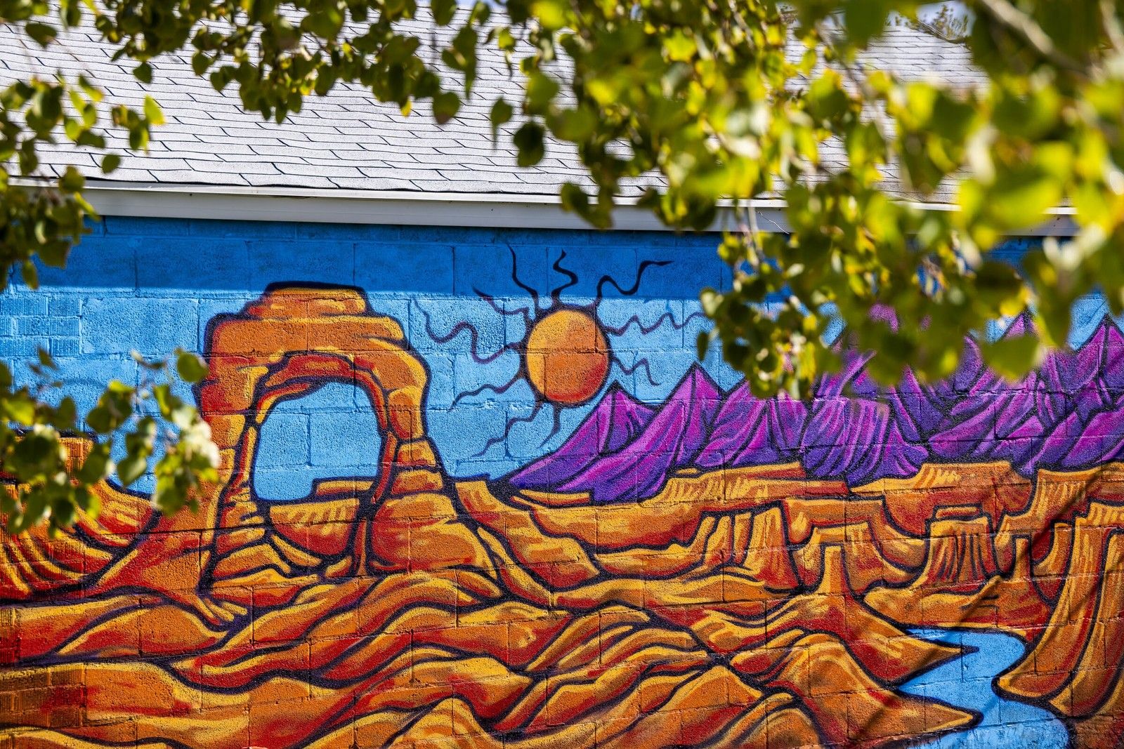 Desert arch mural across a full wall