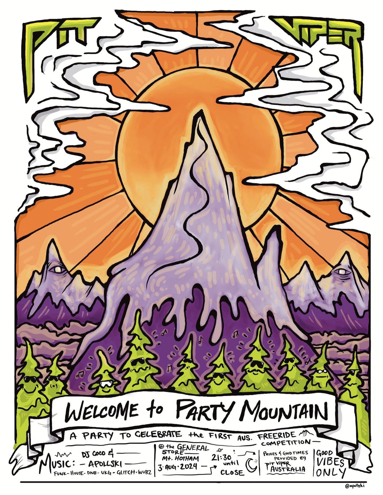 Welcome to Party Mountain, poster illustration
